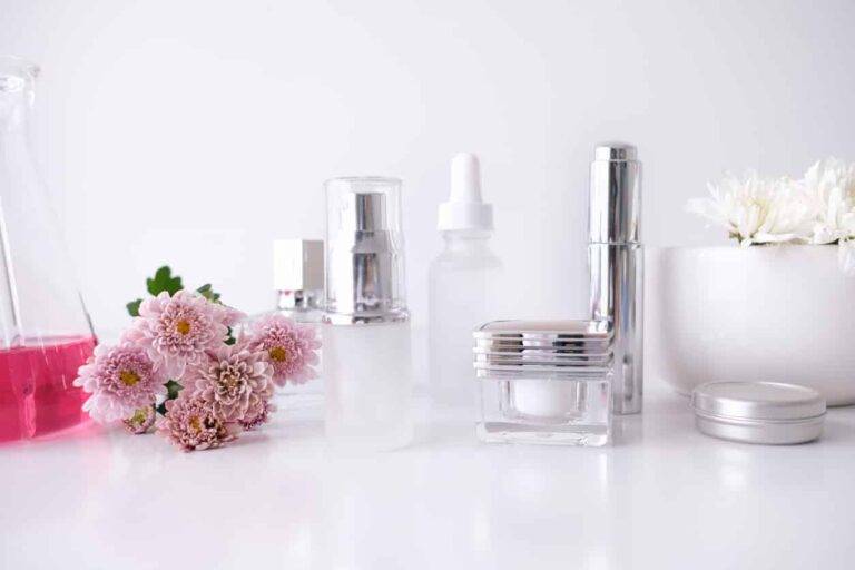 cosmetic skincare beauty product .natural organic flower oil ingredient in the laboratory. packaging spa concept.